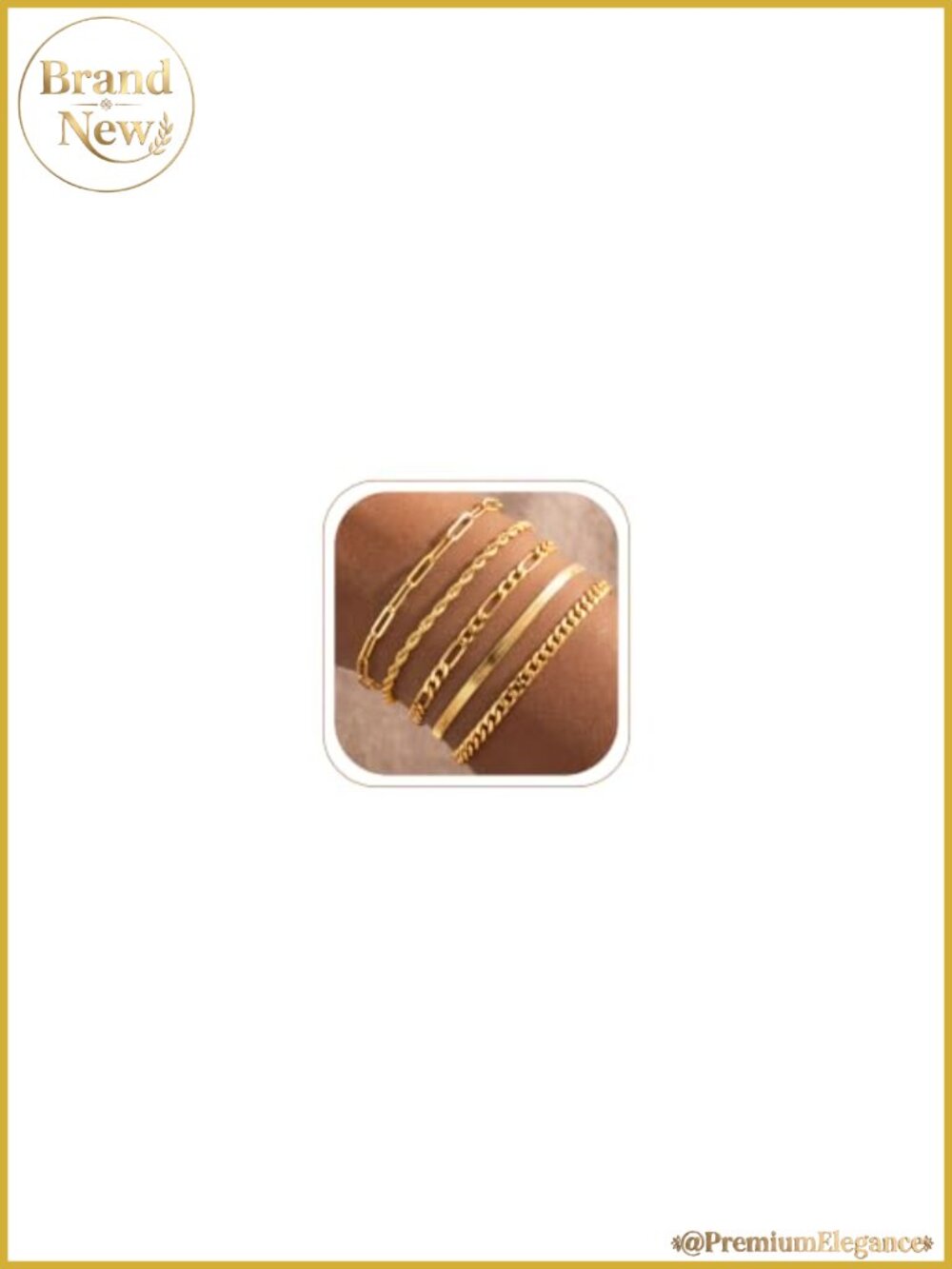 5-Piece 14K Gold Plated Waterproof Bracelet Set for Women